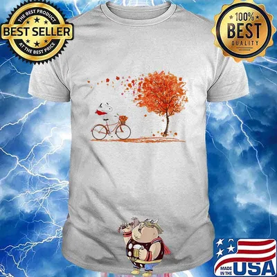 Snoopy riding bicycle maple leaves shirt