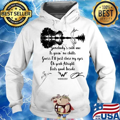 Somebody's cold one is givin me chills guess i'll just close my eyes oh yeah alright feels good inside weezer signatures s Hoodie