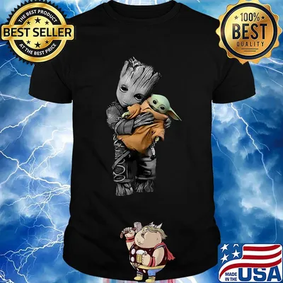 Star wars baby groot hug baby yoda black shirt