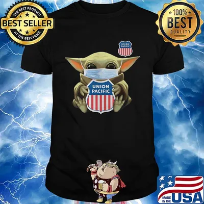 Star wars baby yoda mask hug union pacific shirt