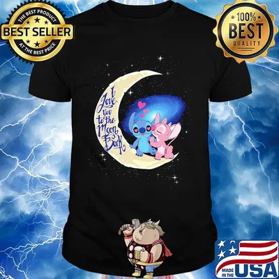 Stitch and angel i love you to the moon and back hearts shirt