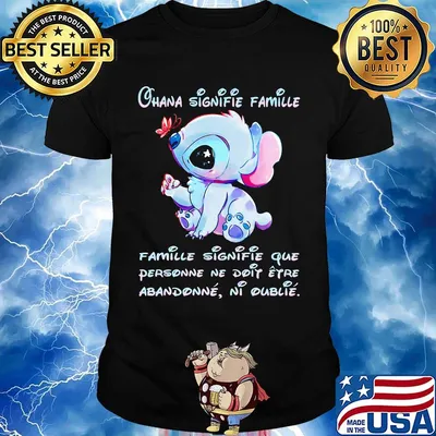 Stitch and butterfly ohana signifie famille que personne ne doip eyro abandonne ni oublie shirt