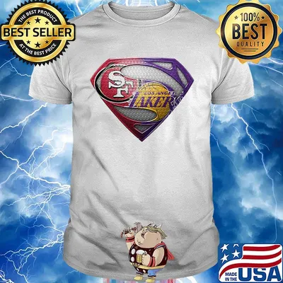 Superman san francisco 49ers and los angeles lakers shirt
