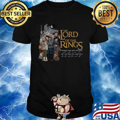 The lord of the rings characters signatures black shirt