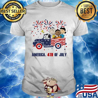 The peanuts characters driving car fire america 4th of july independence day shirt
