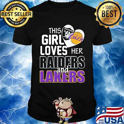 This girl loves her raiders and lakers heart shirt
