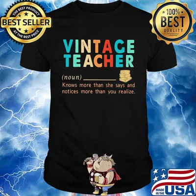 Vintage teacher book knows more than she says and notices more than you realize shirt