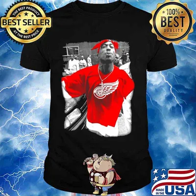 2pac wear detroit wings red logo shirt