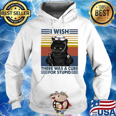Black cat i wish there was a cure for stupid vintage retro s Hoodie
