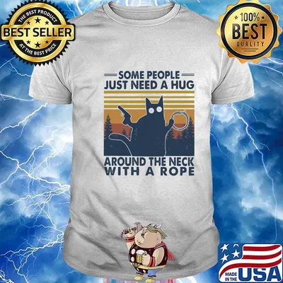 Black cat some people just need a hug around the neck with a rope vintage retro shirt