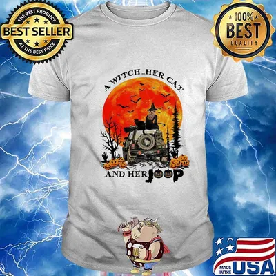 Halloween a witch her cat and her pumpkins sunset shirt