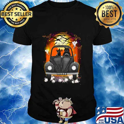 Halloween cats driving car skulls bat shirt