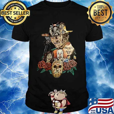 Halloween horror characters roses shirt