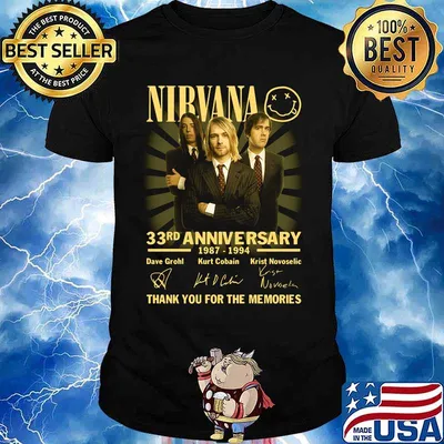 Nirvana 33rd anniversary 1987 2020 thank you for the memories signatures shirt