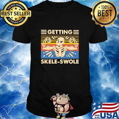 Skeleton getting skele-swole vintage retro shirt