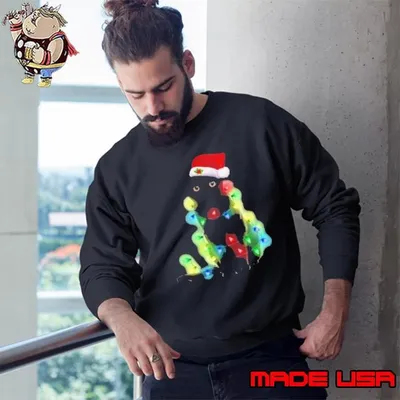 Black Cat Santa Light Merry Christmas Sweatshirt