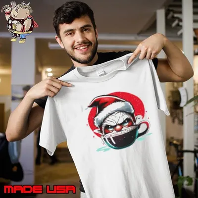 Cartoon Character Enjoying Hot Cocoa in a Santa Hat Shirt