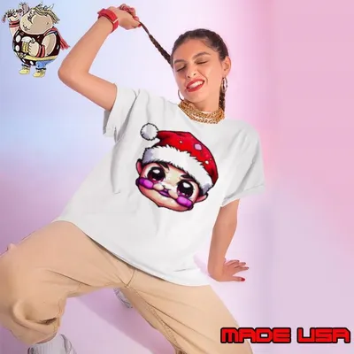Cartoon Character in Santa Claus Hat with a Big Smile Ladies tee