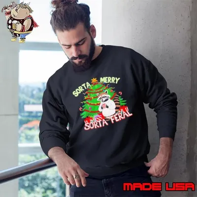 Christmas Raccoon Sorta Merry Sorta Santa Feral Xmas 2024 Sweatshirt