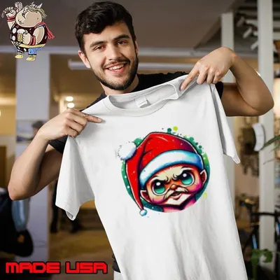 Colorful Drawing of an Attractive Young Man with Santa Hat and Mustache Shirt