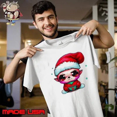 Elf with Santa Claus Hat and Iced Coffee Shirt