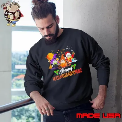 Happy Hallothanksmas Gnomes Halloween And Merry Christmas Sweatshirt