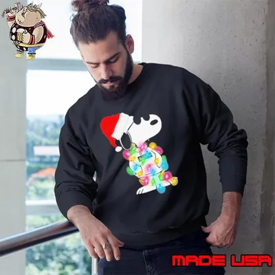 Lights Wrap Around Snoopy Hat Santa Christmas Sweatshirt
