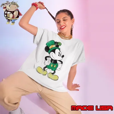 Mickey Mouse Green St Patricks Standing Lucky Ladies tee
