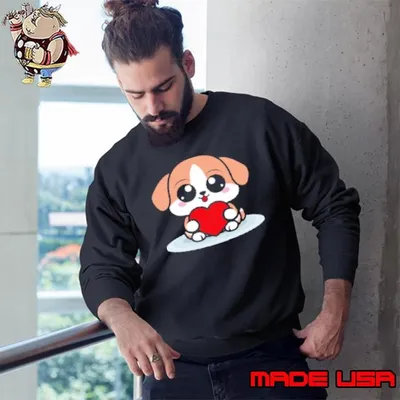 Cute dog sitting and holding heart Sweatshirt