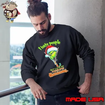 Grinch Santa Hat I Hate People But I Love My Miami Hurricanes Christmas Logo Shirt