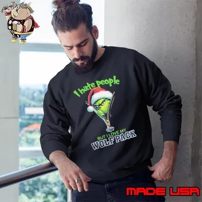 Grinch Santa Hat I Hate People But I Love My Nevada Wolf Pack Christmas Logo Sweatshirt
