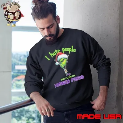 Grinch Santa Hat I Hate People But I Love My TCU Horned Frogs Christmas Logo Shirt