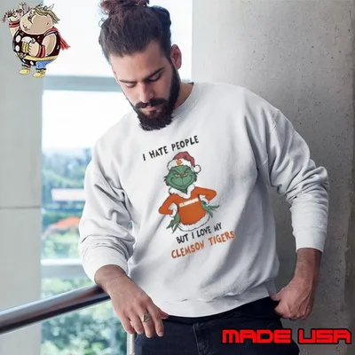 I Hate People But I Love My Clemson Tigers Grinch Merry Christmas Shirt