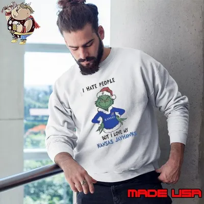 I Hate People But I Love My Kansas Jayhawks Grinch Merry Christmas Shirt