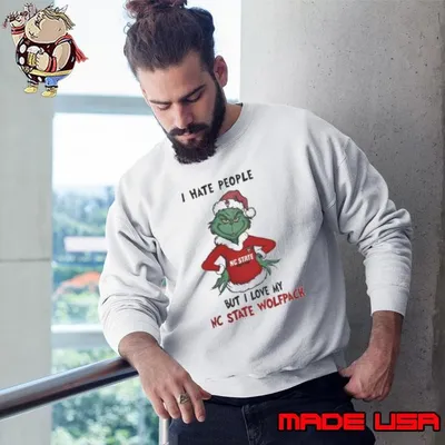 I Hate People But I Love My NC State Wolfpack Grinch Merry Christmas Shirt