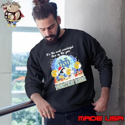It’s The Most Wonderful Time Of The Years Peanuts Characters X Notre Dame Fighting Irish Merry Christmas Sweatshirt
