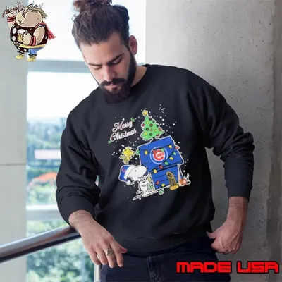 Merry Christmas With Snoopy Baby Chicago Cubs T Sweatshirt