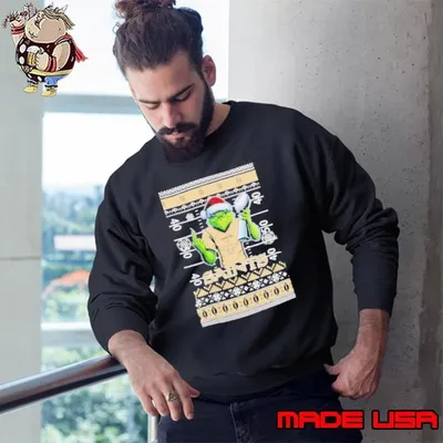 New Orleans Saints X Grinch Christmas with Super Bowl Trophy ugly Christmas Sweatshirt