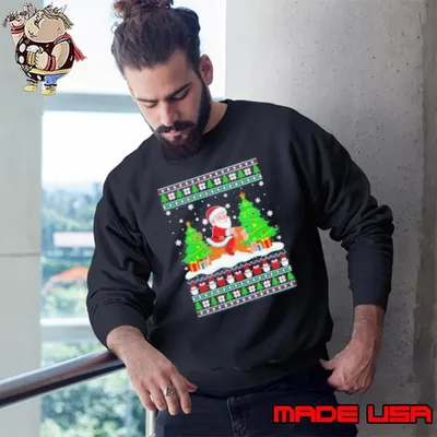 Santa Claus riding Monkey tree lights ugly Merry Christmas Sweatshirt