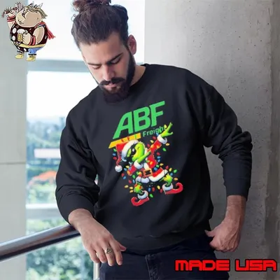 Santa Grinch Dabbing ABF Freight Merry Christmas Light Sweatshirt