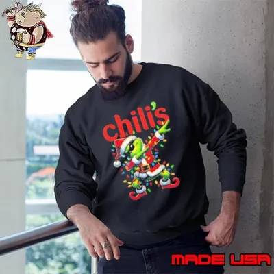 Santa Grinch Dabbing Chili’s Merry Christmas Light Sweatshirt