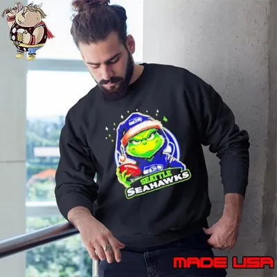 Seattle Seahawks Grinch wearing Santa hat Christmas 2024 shirt