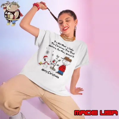 Snoopy Charlie Brown And Woodstock It’s Not What’s Under The Tree That Matters It’s What’s Around It Merry Christmas 2024 Ladies tee