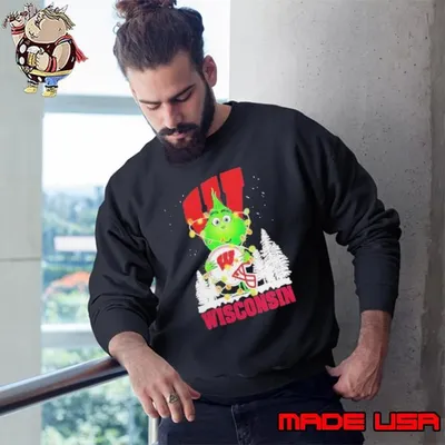 The Grinch Hug Ohio Wisconsin Badgers Helmet Christmas Shirt