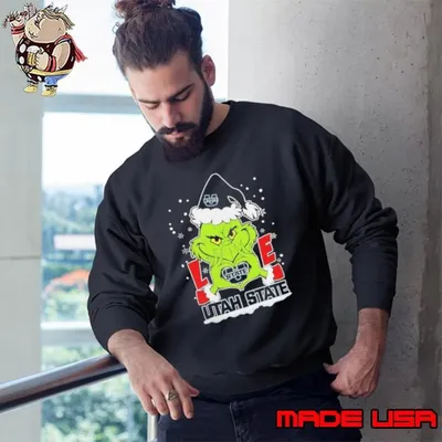 The Grinch Love Heart 2024 Utah State Aggies Football Christmas Shirt