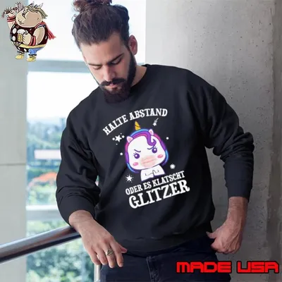 Unicorn Halte Abstand Oder Es Klatscht Glitzer Sweatshirt