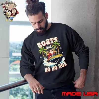 Christmas Funny Santa Boats And Ho Ho Hos Boat Captain Men Sweatshirt