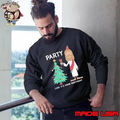 Party Like Its Your Birthday Funny Christmas Tree Jesus Shirt