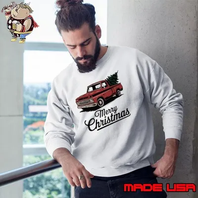 Red Pickup Truck Christmas Tree Vintage Christmas Men Women Long Shirt