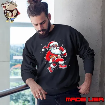 Santa Playing Football Men Boys Christmas Football Players Sweatshirt